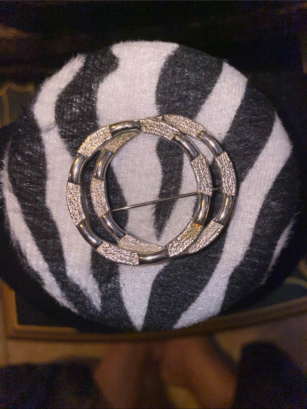 Vintage Emmons Silver Textured Double Circle Brooch - Women's Jewelry